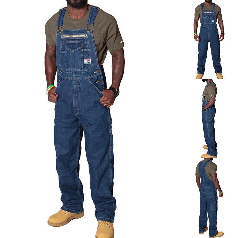Men Denim Dungarees Bib Pants Trousers Jumpsuit Casual Cargo Overalls Workwear