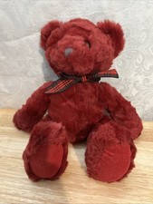 Russ Berrie Teddy Bear Named Cranberry Beanbag Plush Stuffed Bear w/ Plaid Bow