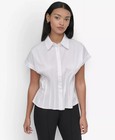 DKNY Women's Top Sz XS Cotton Cap-Sleeve Button-Front Shirt