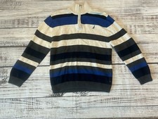 Nautica Boys Striped Knit Cotton 1/4 Zip Mock Neck Sweater N811137Q