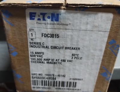 Eaton/Cutler Hammer FDC3015 Circuit Breaker FDC 100k 600V 15 Amp 3 Poles New