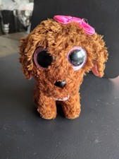 Ty Beanie Boo 2015 "Maddie" Brown Poodle Plush W/ Glittery Pink Eyes 185