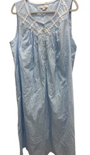 Eileen West Nightgown Large Blue Aplique Trim Sleeveless Pintuck Long NWOT FLAW