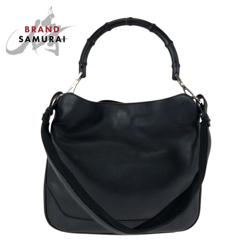item GUCCI bamboo black silver hardware leather 001 4095 handbag shoulder bag 2W