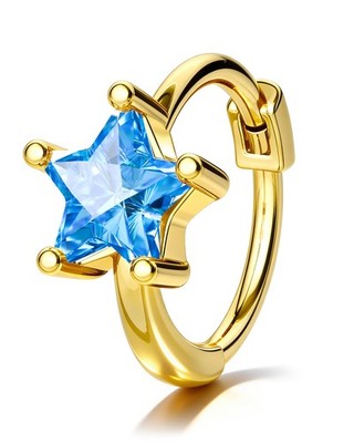 COCHARM 20G Star Rook Earring Huggie Jewelry Gold Plated Light Blue-6MM