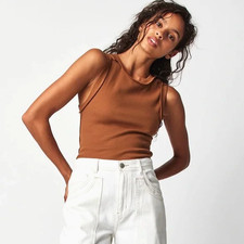 Free People We The Free Women's Kate Ribbed Tank Top in Almond Ash size L
