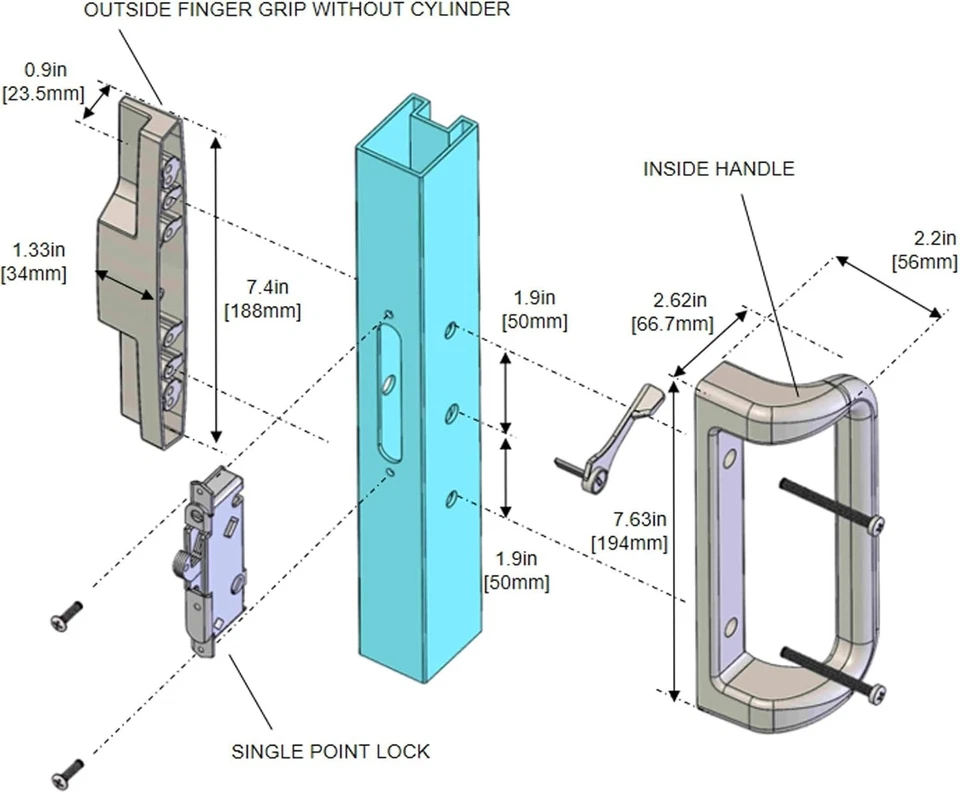 Replacement Patio Door HandleSet w/Mortise Lock White 3-15/16" Hole Spacing for - Image 2 of 4