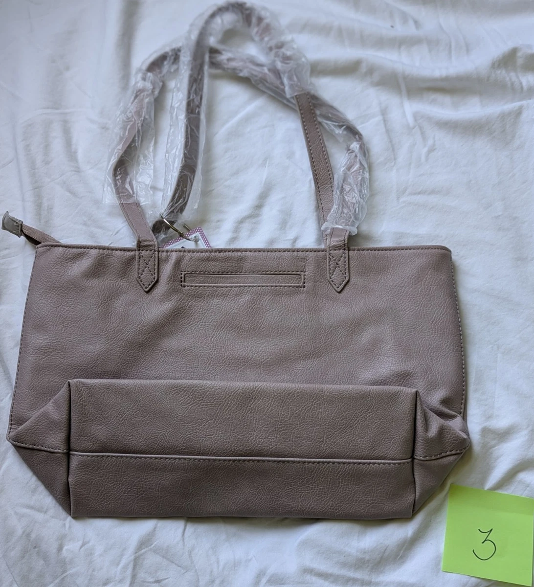thirty-one Tan Faux Leather Tote with Light Gray Interior and Branded Tag Thirty-One Leather Tote Bags for Women for sale | eBay main image 2