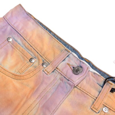 MSGM NWT Jean Cut Skirt Size 4 US Purple Orange Tie Dye 100% Cotton