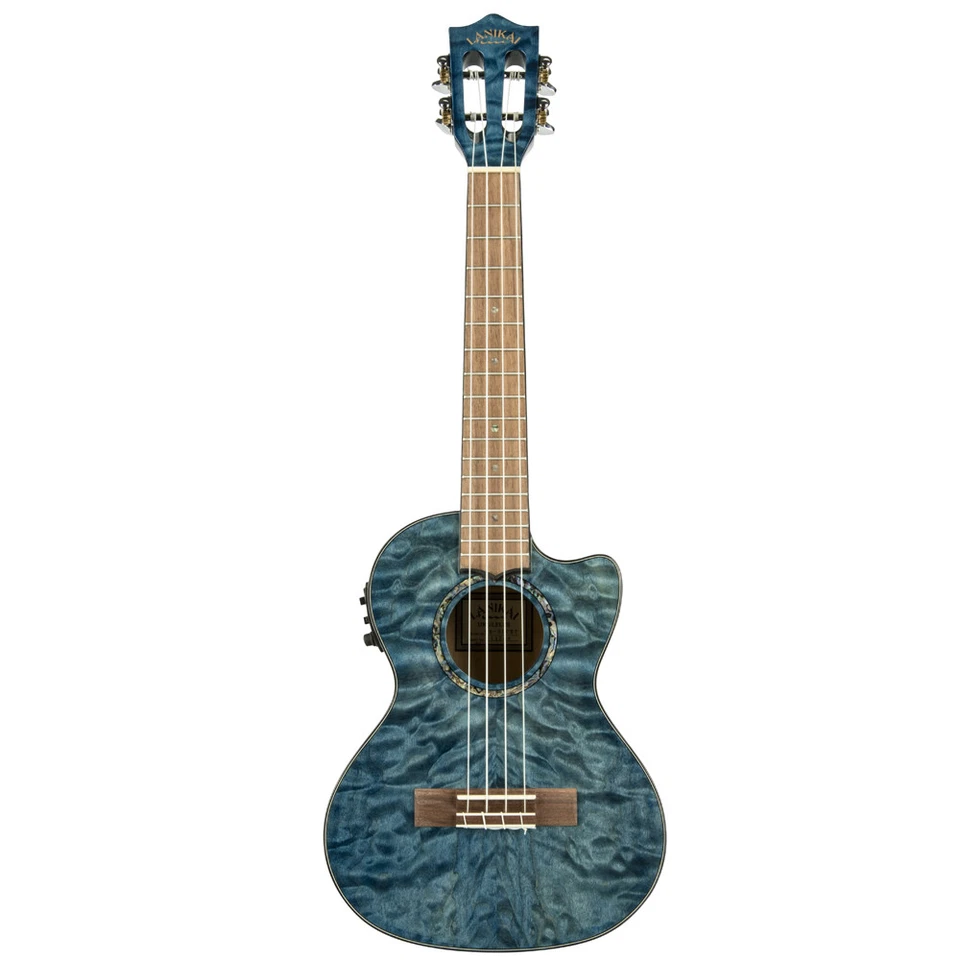 Lanikai QM-BLCET Quilted Maple Blue Stain Tenor Acoustic Electric Ukulele + Case - Image 4 of 4