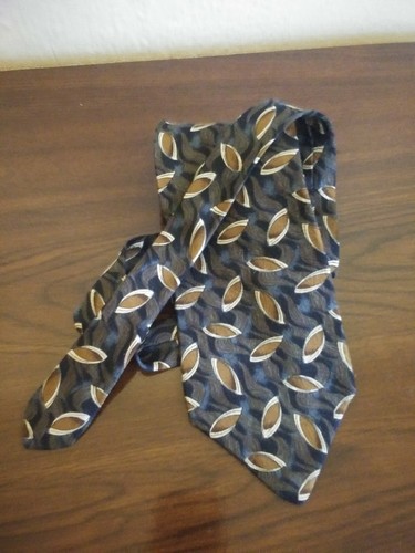 Calvin Klein 100% Silk Tie Gray Blue and Brown Football Shaped Design - Picture 7 of 7