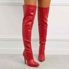 stivali scarpe donna ginocchio 11 cm rosso morbidi coscia pelle sintetica 24491