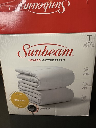 SUNBEAM HEATED MATTRESS PAD QUILTED TWIN SIZE 39”X 75” *NEW*