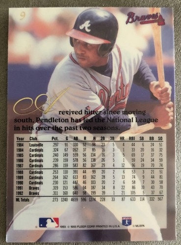 1993 Flair Terry Pendleton Baseball Card #9 Braves Mid-To-High Grade - Picture 2 of 2