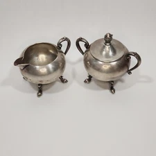 Late 19th Century Antique Cream & Sugar Bowl Silver On Copper
