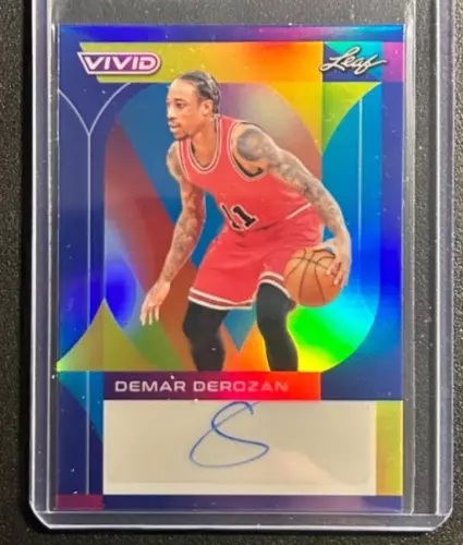 Demar Derozan AUTO #/30 Leaf Vivid Blue Refractor 2023-24 Certified Autograph SP