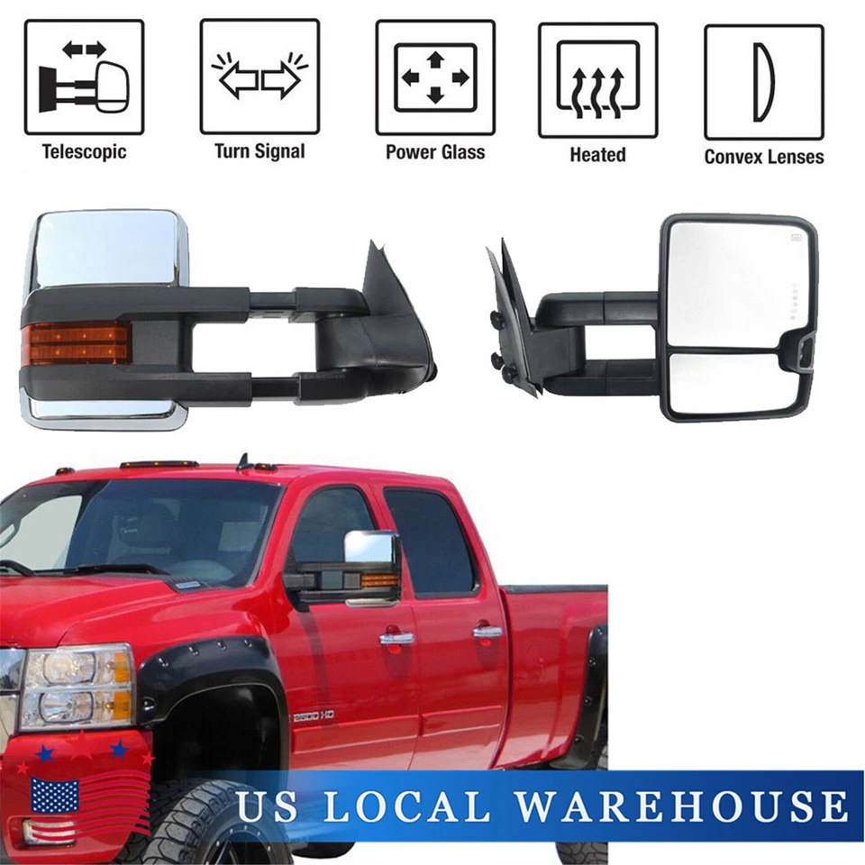 Power Heated LED Signal Tow Mirrors For 2014-2018 Chevy GMC 1500 2500 HD Dynamic - Image 2 of 4