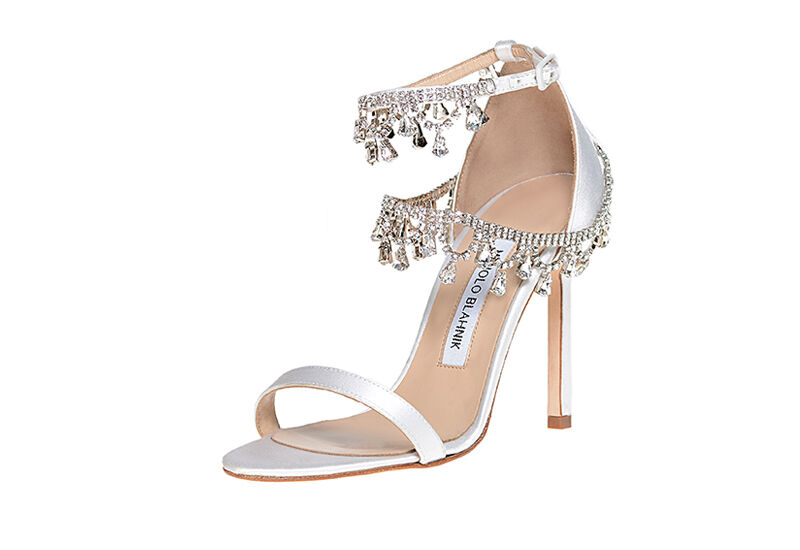 New Manolo Blahnik White Satin HOURISTRA Crystal Jeweled New Manolo Blahnik White Satin HOURISTRA Crystal Jeweled