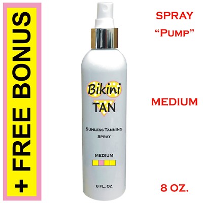 BIKINI TAN - Sunless Self Tanning Spray (Pump)  MEDIUM - 8 oz + Best Tanner Mitt