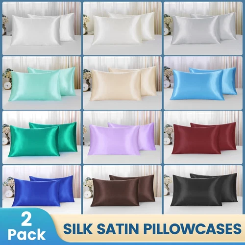 2Pcs Luxury Silk Satin Pillow Cases Hotel Quality Standard/Queen/King Size New