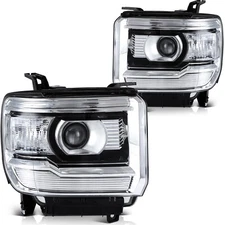 For 2014-2019 GMC Sierra 1500 2500HD 3500HD Base Chrome Headlights Assembly Pair