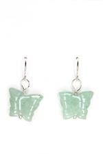 Jade Green 16mm Butterfly Hand Carved Gemstone .925 Sterling Silver Earrings 1"