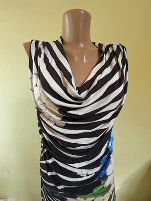Desigual Sz M black gray white bodycon Geometric Stripe