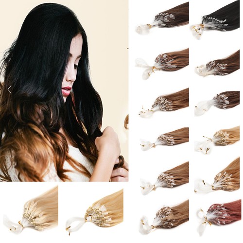 Micro Ring Loop Tip Remy Human Hair Extensions Straight Micro Beads Link Hair US - Picture 11 of 116