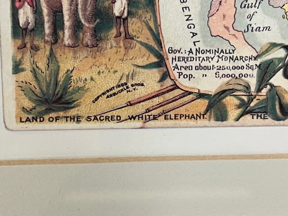 Antique “SIAM” Arbuckle Bros Miniature Map Colored Lithograph Framed - Image 4 of 4