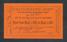 1906 Yale University Co-Op Society Membership Ticket BEAUTY!