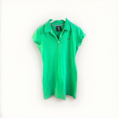 RALPH LAUREN Green Polo dress Puff Sleeves Collared 1/4 Button Polo Jeans SZ L