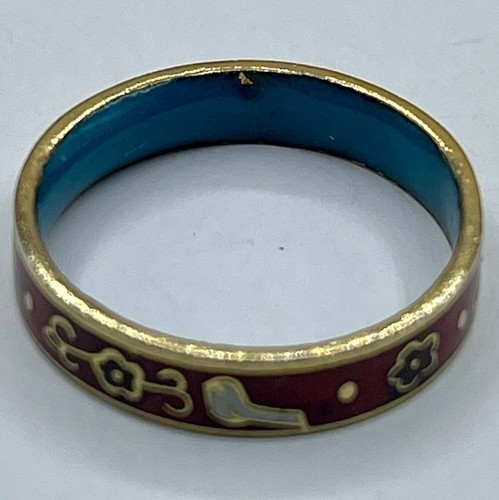 VTG Red Enamel Cloisonne Bird Ring, Blue Flowers Aqua Inner Band Size 7-7.5 - Picture 11 of 11