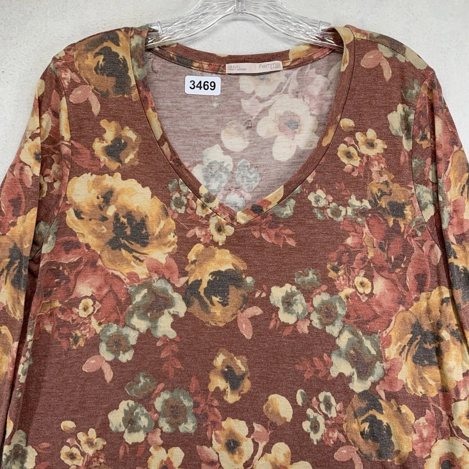 Blusa floral Femme By Tresics manga longa camiseta elástica macia tamanho grande em excelente estado usado - Imagem 2 de 4