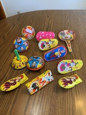 12 Vintage US Metal Toy Mfg Co Tin Noise Maker Party Celebration Litho Paint