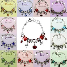 Birthstone Charm Bracelet Silvertone Gift Box Included Great for Gift.