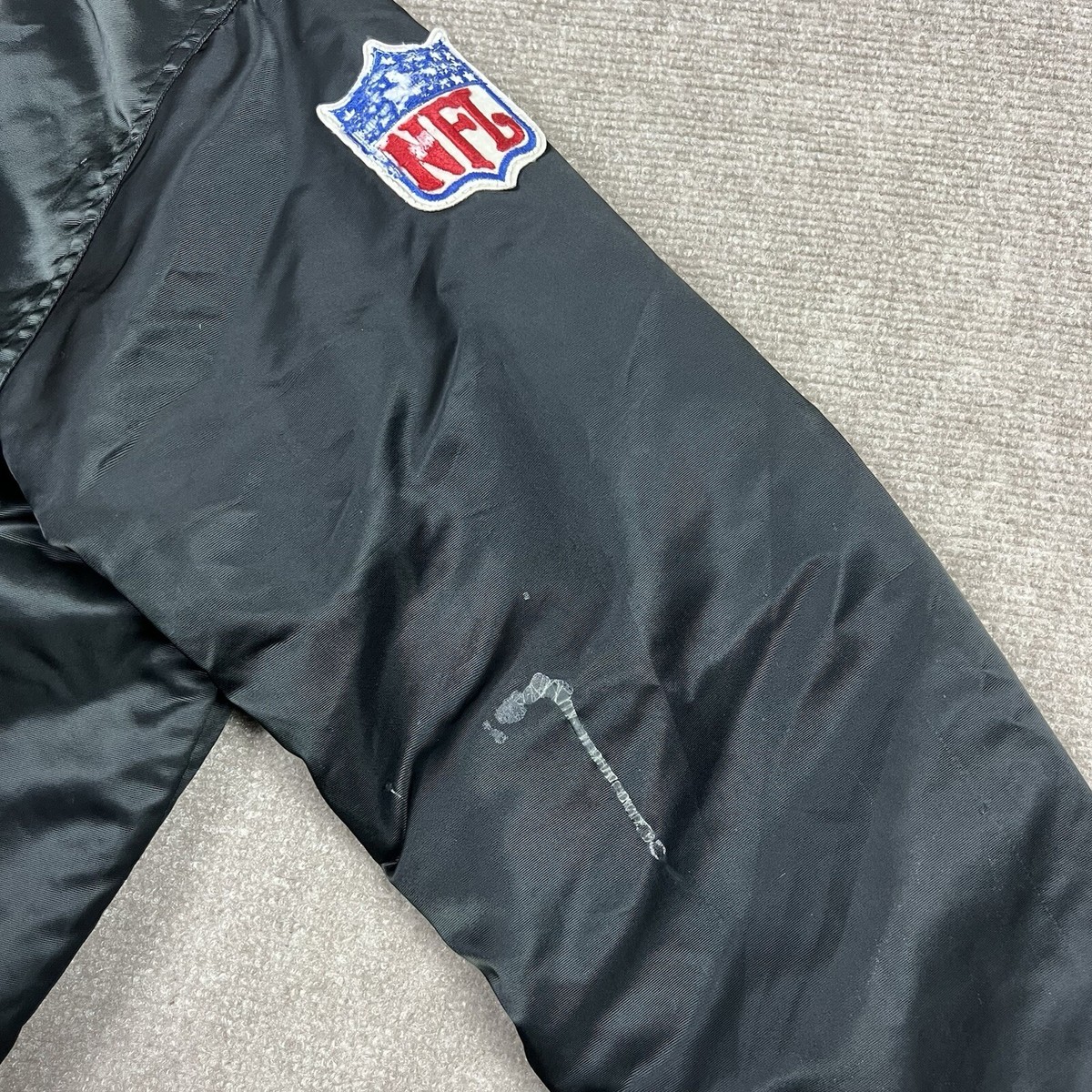 Vintage 90s Starter Oakland Raiders Satin Bomber Jacket Mens