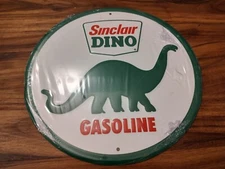 Sinclair Dino Gasoline Round Tin Metal Sign 11.75" Green Dinosaur Made In USA