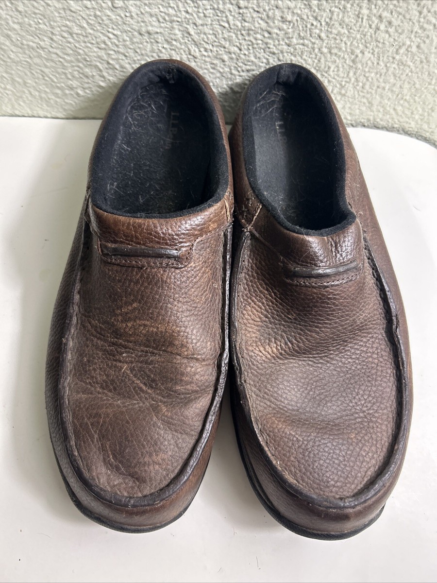 LL Bean Comfort Mocs Clogs Brown Leather Slip On 268224 LL Bean Comfort Mocs Clogs Brown Leather Slip On 268224
