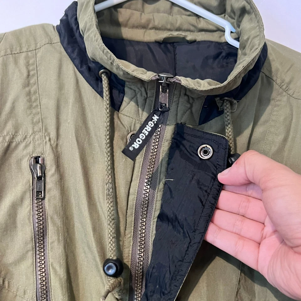 Vintage 70S 80s Mcgregor Mens Bomber Jacket Size M Olive Nylon Puff Zip Snap - Image 3 of 4