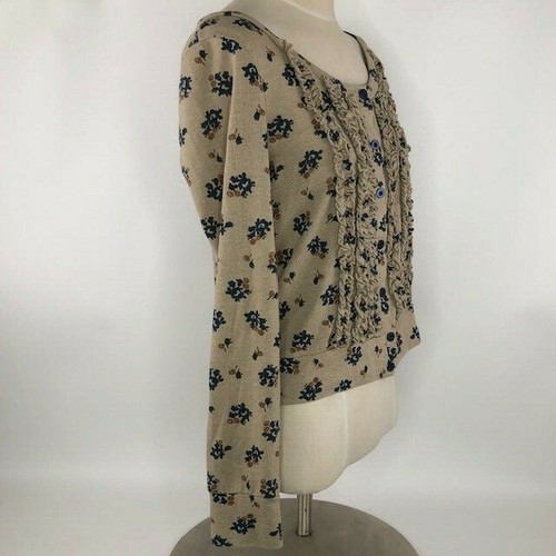 Lush cardigan donna con volant davanti e bottoni floreale beige blu taglia media - Foto 4 di 7