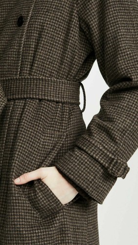 NWT $995 Theory Classic Trench Long Coat Houndstooth Flannel, Brown Multi Size L - Picture 8 of 12