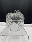 Jeanette Glass Clear Glass Apple Candy Dish Cubist Optic Lidded Apple Dish Jar