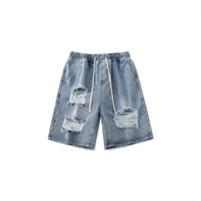 Tide Brand Ripped Denim Shorts New Straight Loose Five Point Medium Pants Men