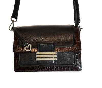BRIGHTON EL PASSO LEON FRONT FLAP ORGANIZER MOCK CROCO EMBOSSED CROSSBODY $375