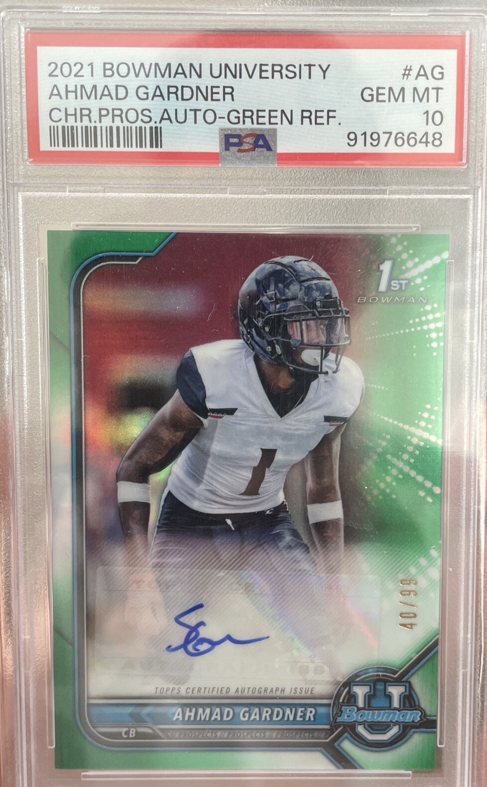 AHMAD SAUCE GARDNER RC AUTO /99 SP Green 1st Bowman 2021 Bowman U Chrome PSA 10