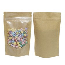 100 Kraft with Clear Window Stand Up Food Packaging Stroage Pouch 4x6" 1.7 oz 