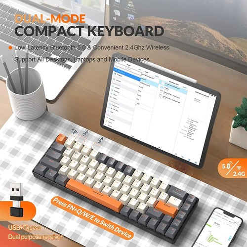 60% tastiera meccanica wireless - 68 tastiera interruttore rosso per PC o Mac - Foto 6 di 12