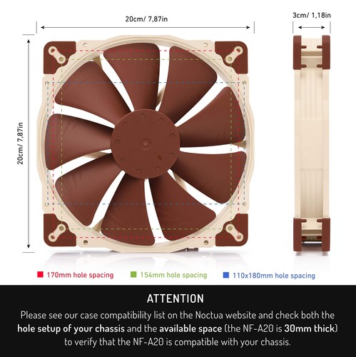 NF-A20 FLX Ventilateur Silencieux Haut de Gamme 3 Broches 200x30 mm Marron - Photo 4/7