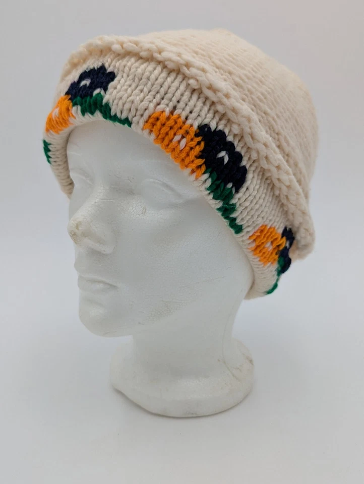 Gorro de esquí acrílico tejido marfil vintage de los años 70 y 80 con bordes enrollados Foto 3 de 4