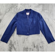 Vintage 70s Pendleton Wool Single Button Crop Blazer Size M Blue Office Career
